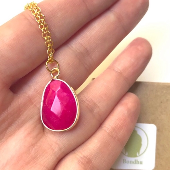 **Sold Out** Fuchsia Jade Drop 14K Gold Necklace - Picture 3 of 5